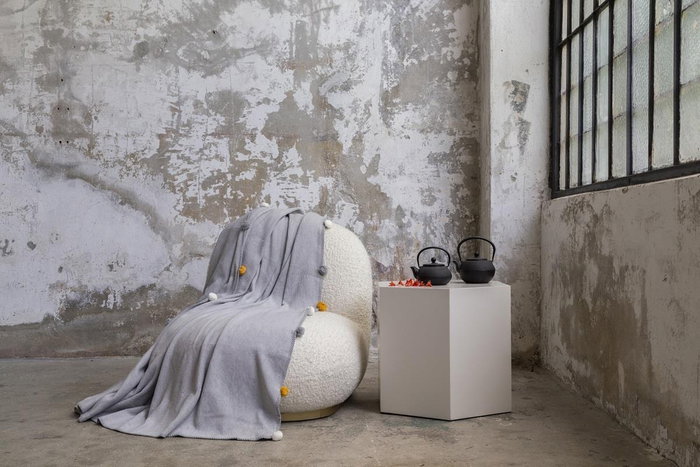 L'essentiel linge de maison Manta Pom Pom - Gris